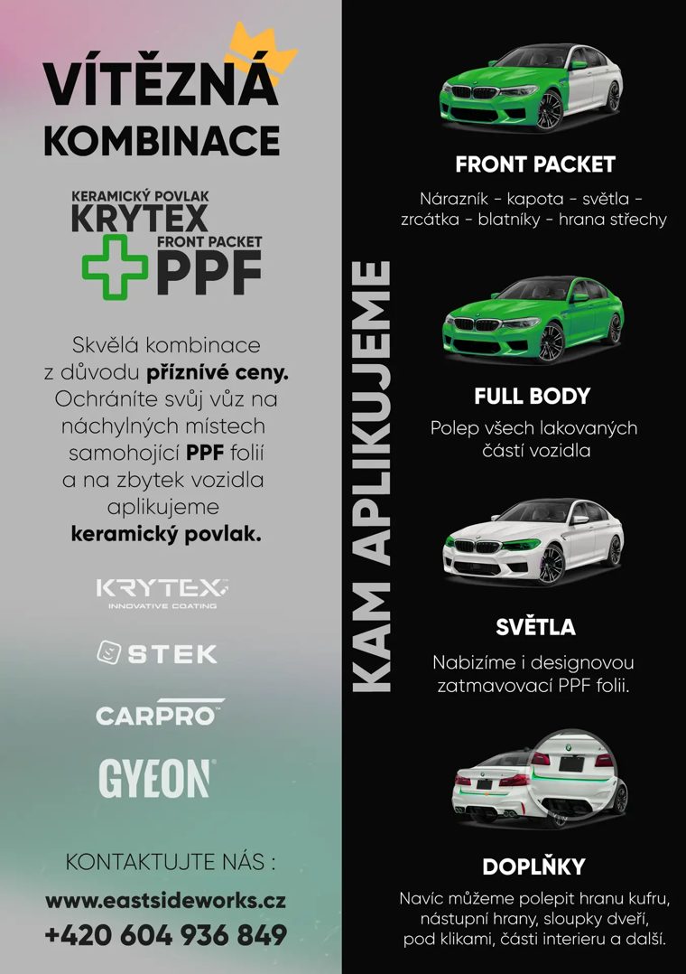 Vítězná kombinace Krytex a PPF front packet – kam aplikujeme